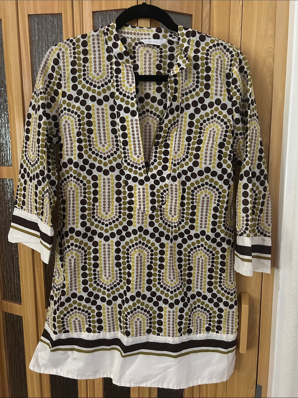 New York & Company Brown, Olive & White Dot-Print Blouse